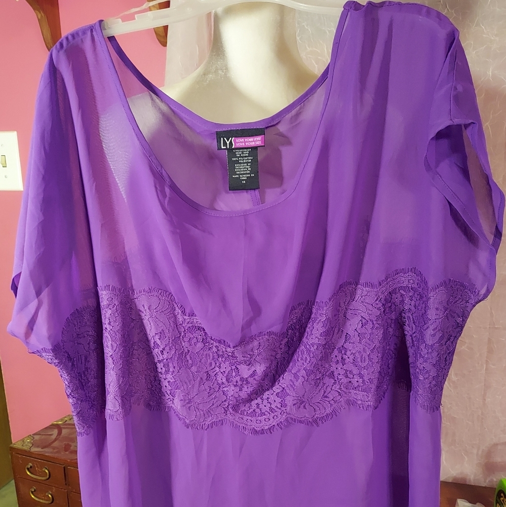 Sexy Sheer Purple Top / Shirt with Lace in a Plus size 1X